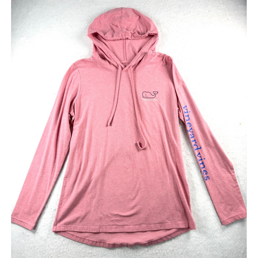Vineyard Vines Edgartown Hooded T-Shirt Pink Whale Logo Long Sleeve Womens M - Picture 2 of 8